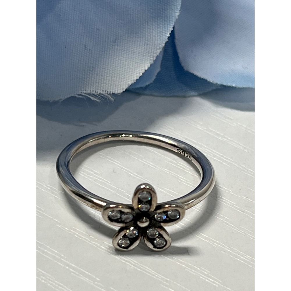 Sterling Silver Flower‎ Ring Cubic Zirconia Sparkle Stacking Ring Sz 6